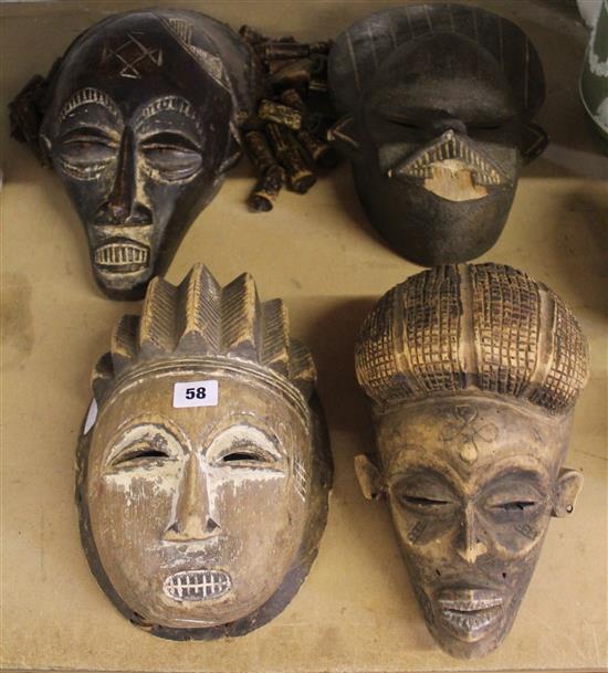 4 tribal African masks